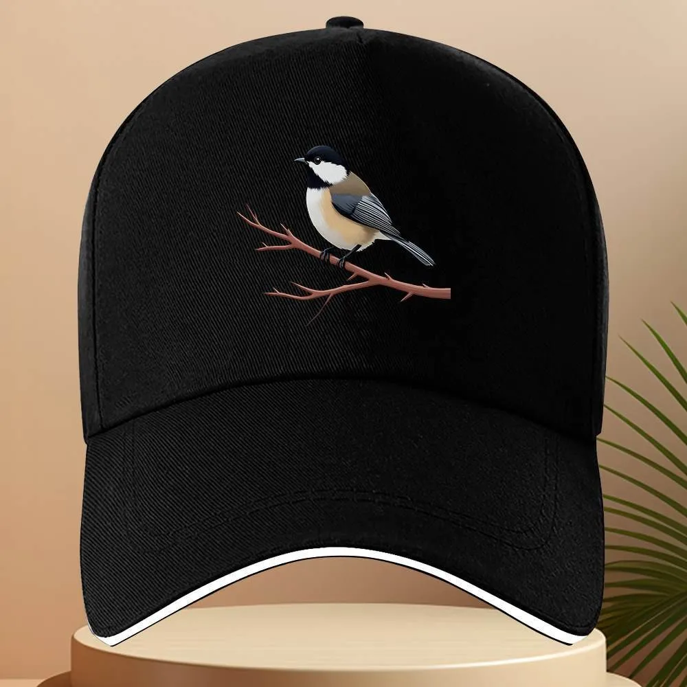 Chickadee Bird On Branch Print Baseball Cap Polyester Outdoor Adjustable Adult Sun Cap