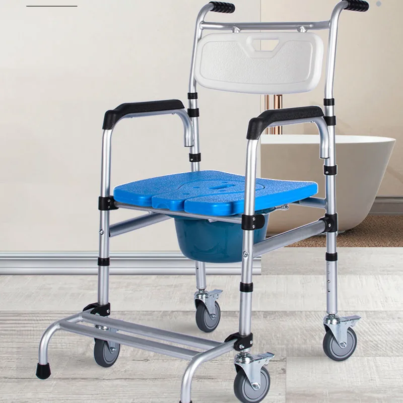 Height Adjustable Rolling Shower Chair Elderly and Portable Transfer Bench with Wheels Folding Commode Seat Safety Handles