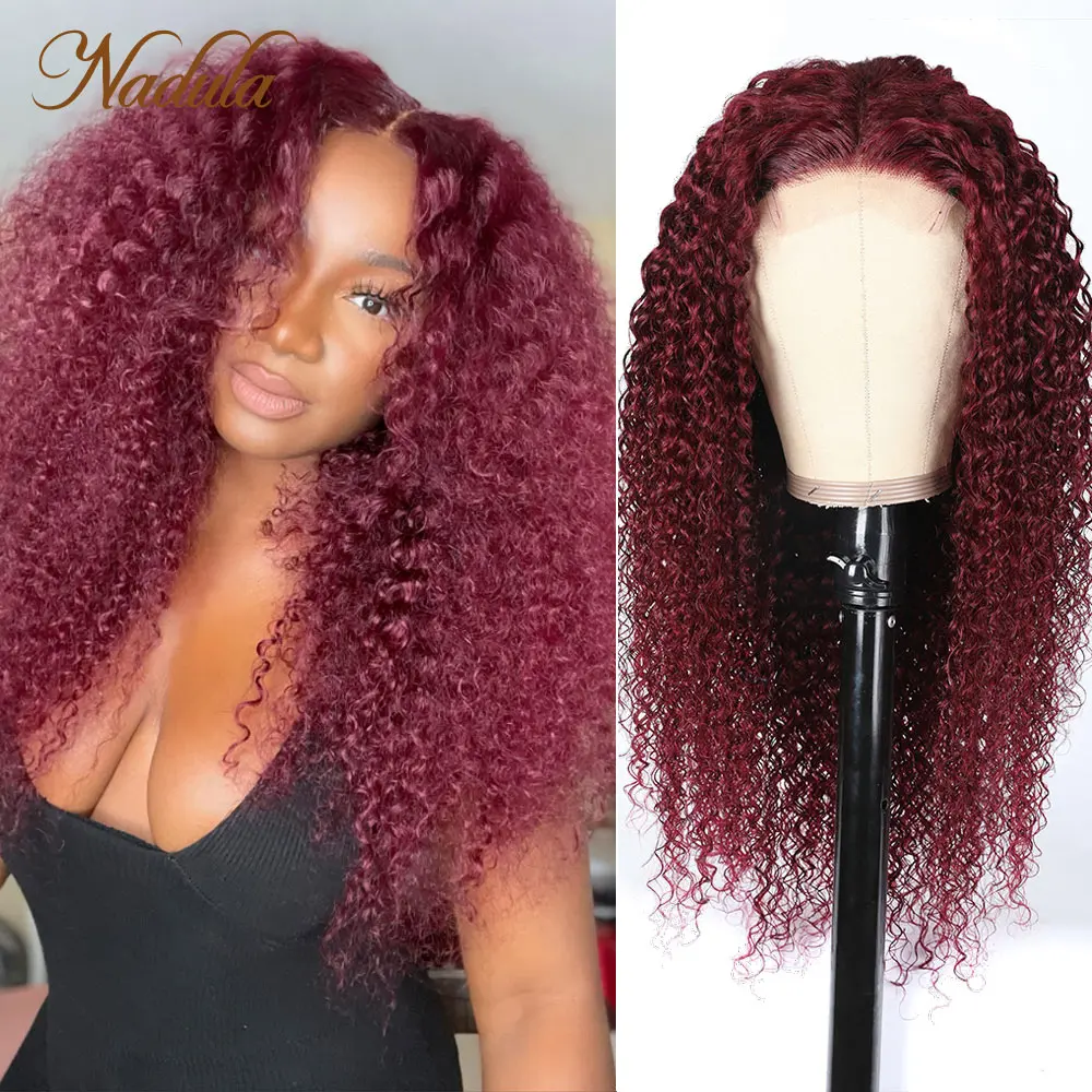 Nadula Hair Burgundy Curly Human Hair Wig Pre Plucked Curly Hair 4x4 Lace Closure Wig 99J Colored Human Hair Lace Wigs For Women