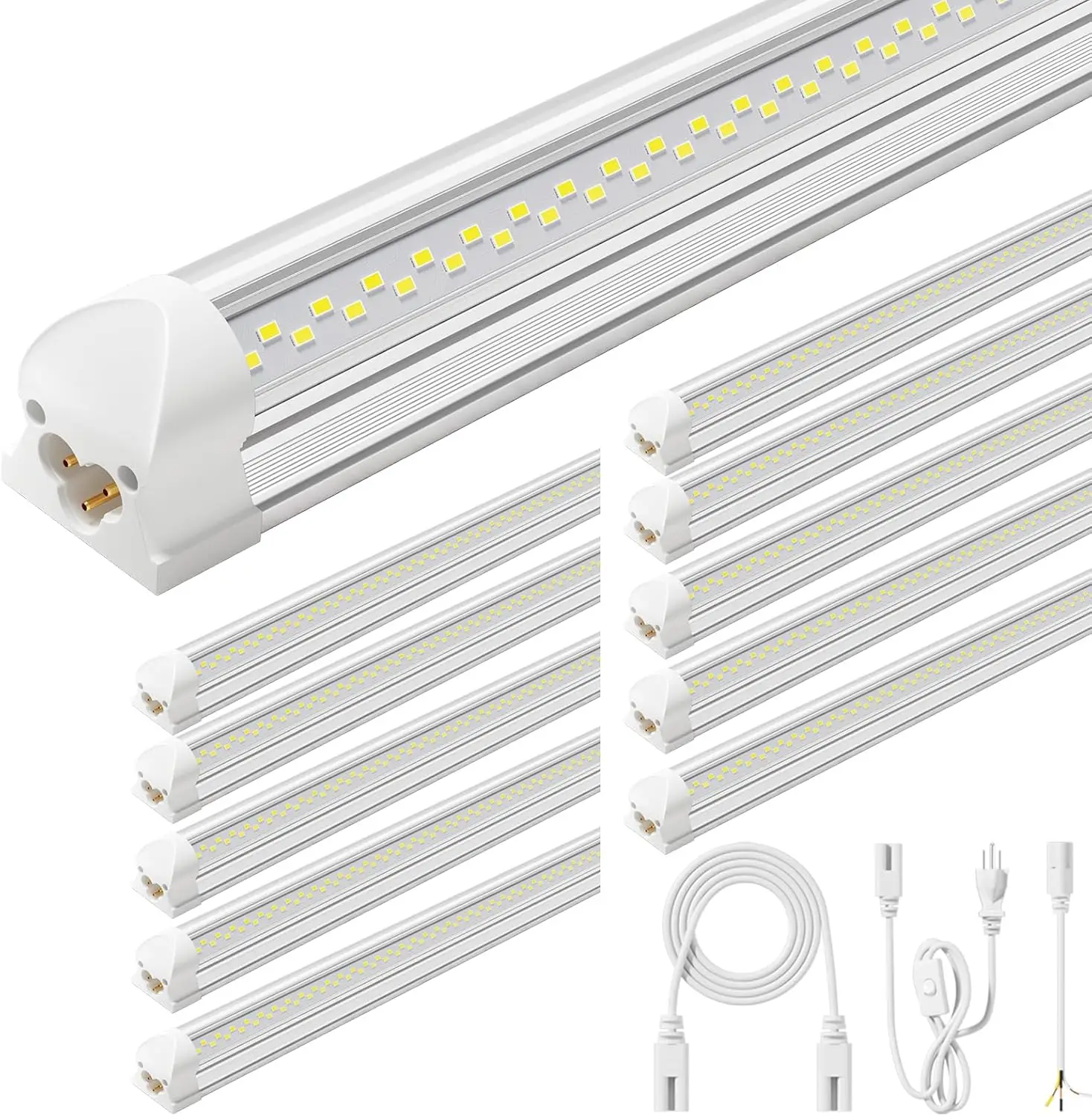 

50W 7200lm 5000K V-образные светодиодные светильники для магазинов длиной 4 фута с подключаемым кабелем и переключателем включения/выключения для гаража, мастерской, подвала