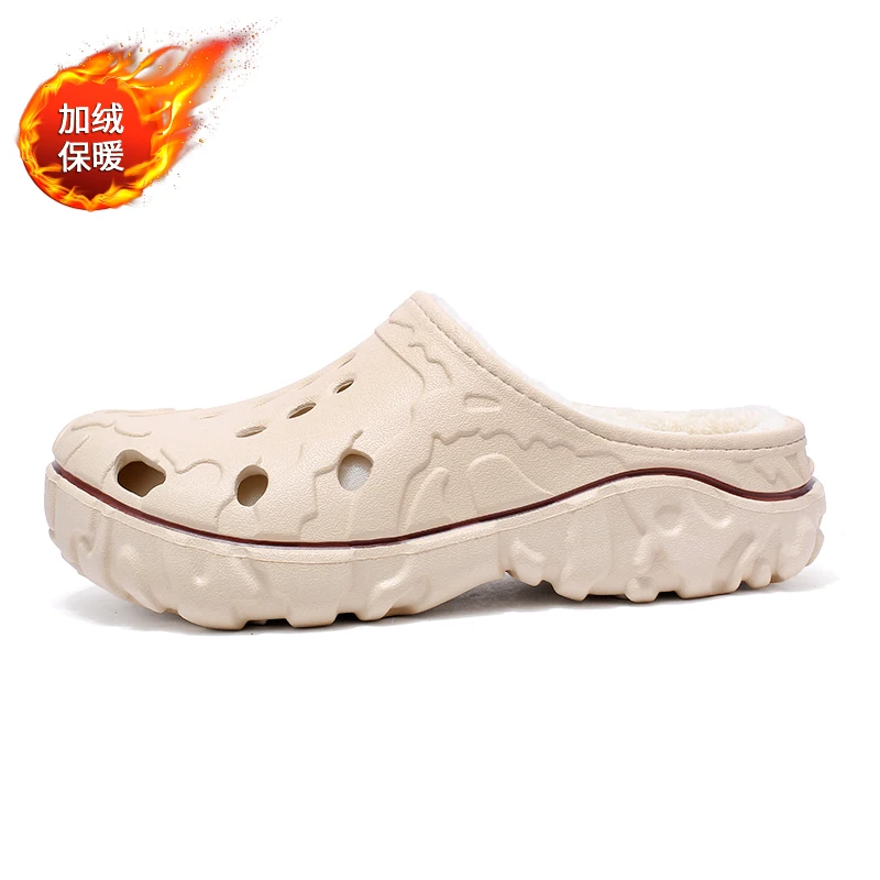 Winter Indoor Clogs for Men Home Cotton Shoes Fur-Lined Slippers with Plush Garden Shoes Backless Rubber Sandals Lightweight