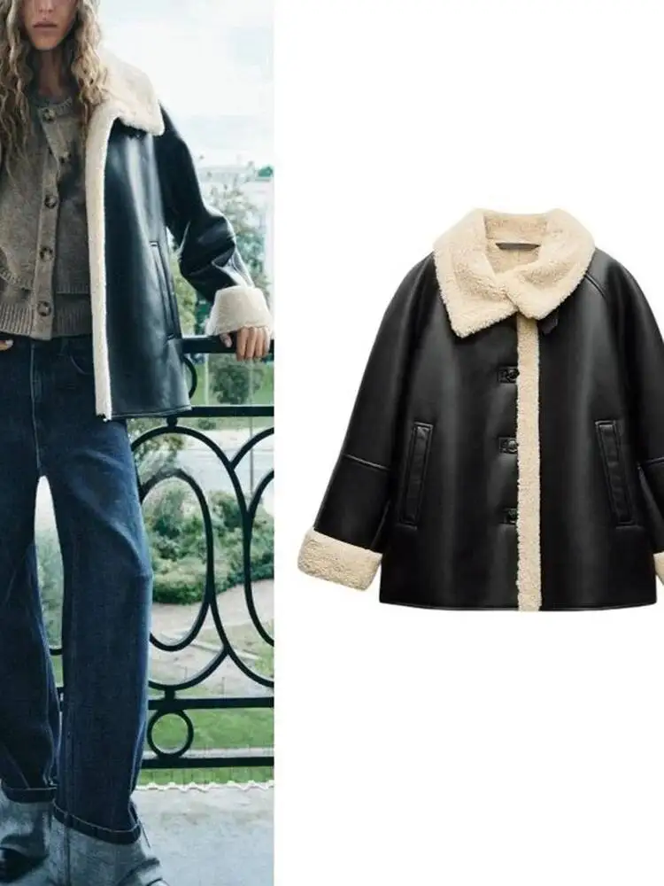 

Warmth Leather Fur Outerwear Simple Long Turn-Down Collar Women's Coat Autumn Winter New Arrival