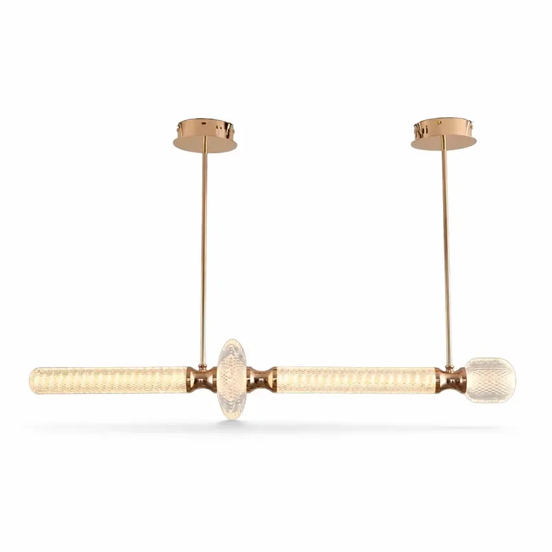 for  Distinguished Rose Gold Linear Chandelier Textured Glass Diamond Pattern Warm Light Dining Table Island Lamp Custom