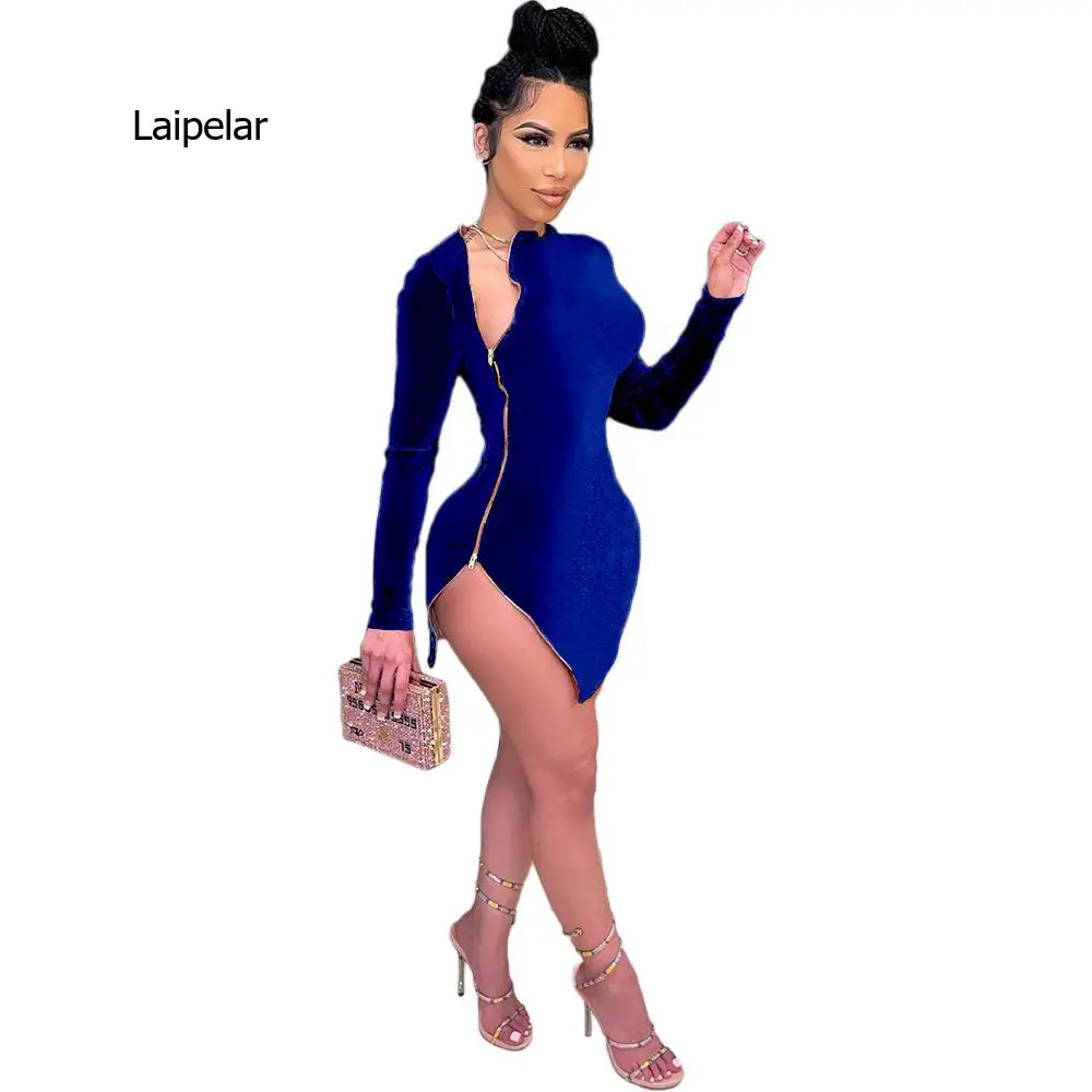 

Women Dresses Fall Hot Recommend Style Side Zipper Trendy Chic Long Sleeve Sheath Mini Evening Party Sexy Dress Vestidos