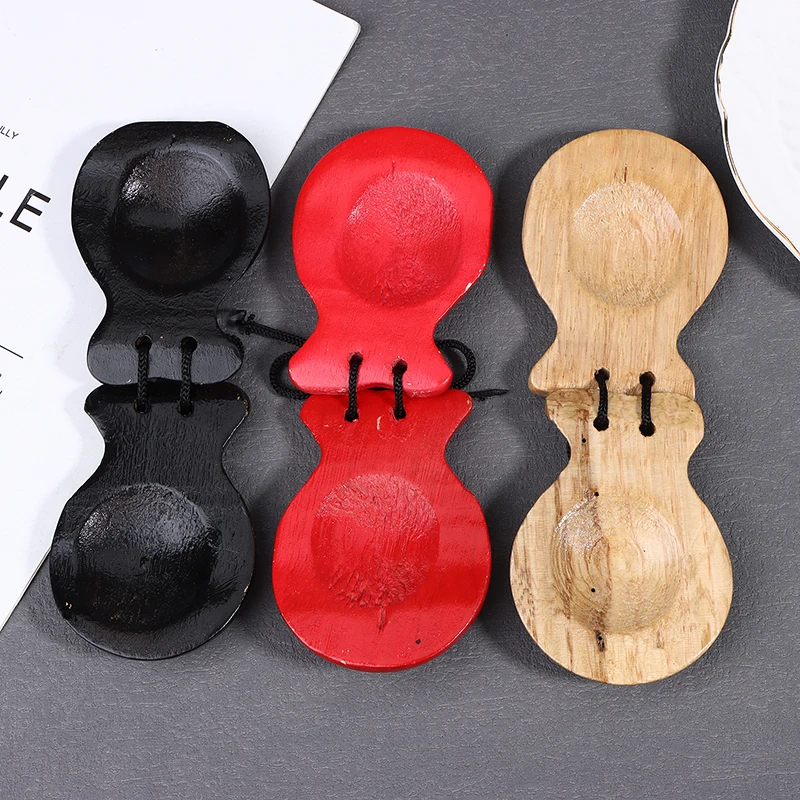 2 pçs tradicional castanet madeira espanhol castanhol dança flamenco castanhol com corda mão clapper crianças instrumento de percussão