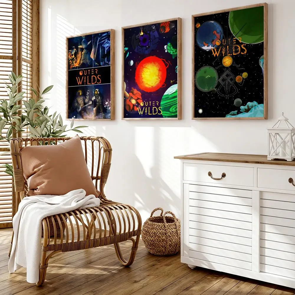 Outer W-Wilds Game Poster Wall Stickers HD Painting Self Adhesive Art Decals for Bedroom Living Room Home Decor