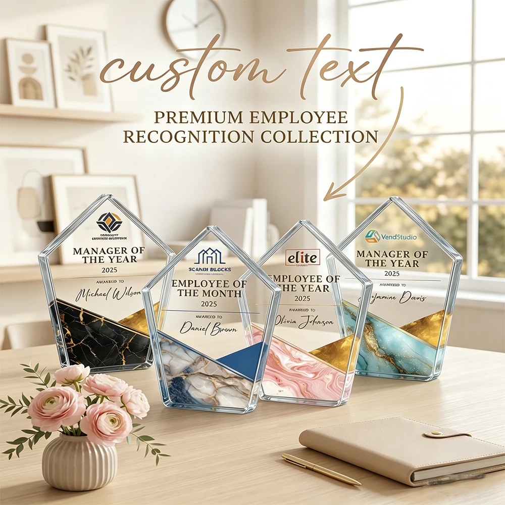 Custom Text Acrylic Trophy Plaque,Custom Logo Text Acrylic Trophy for Employee of the Month Year Manager Recognition Office Gift