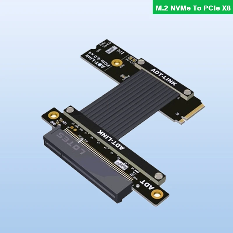 

M.2 Key-M NVMe To PCIe X8 Turn 180 Degree Splint Vertical Extension Cables M.2 NVMe To PCIe X8