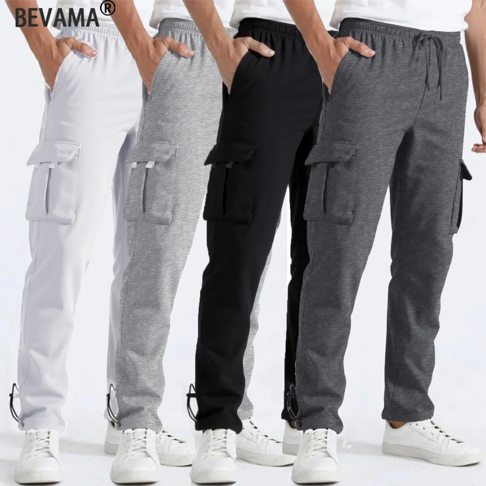 

Men's Sweatpants Straight Fit Joggers for Sports and Streetwear Loose Oversized Drawstring Long Pants Men Multi-pocket Pants