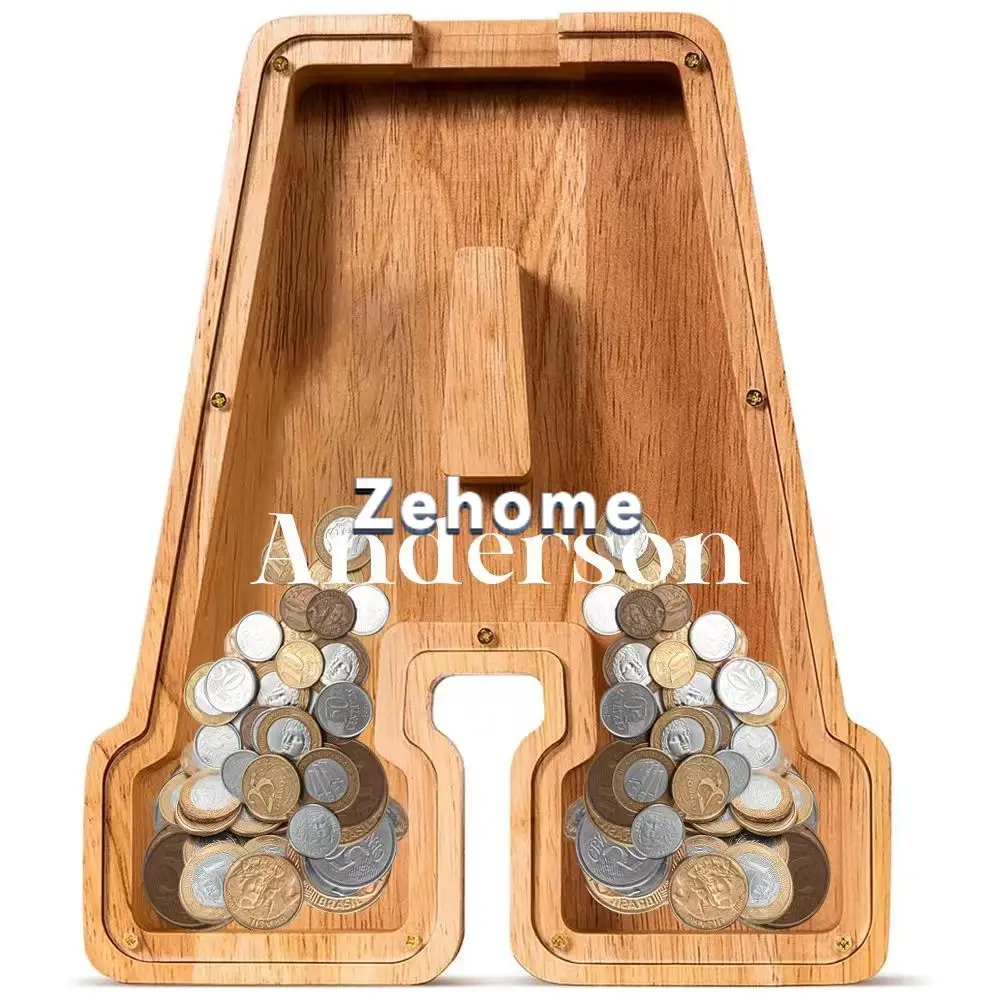 Internet celebrity wooden English alphabet piggy bank custom piggy bank ornament cartoon transparent gift lucky money
