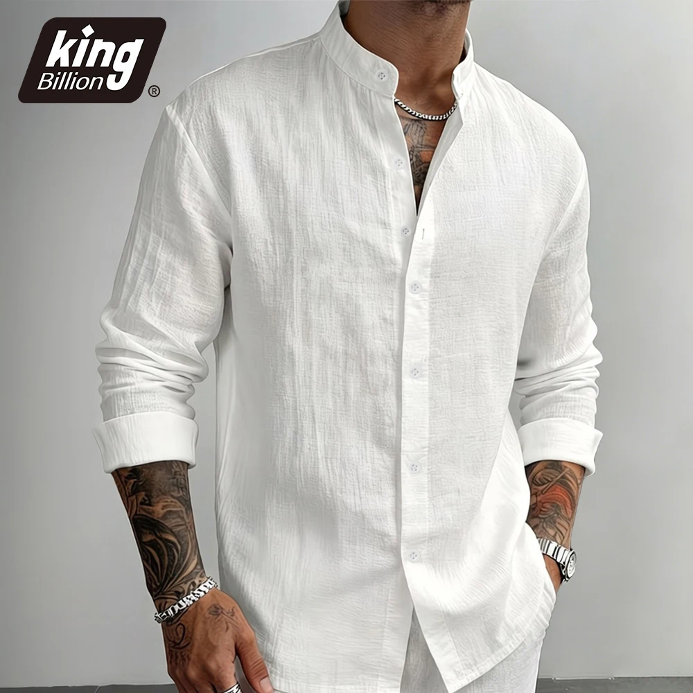 Men's Long Sleeve Shirt Cotton Linen Solid Color Breathable Henley Neck Casual Shirts Lightweight Single Breasted Classic Tops