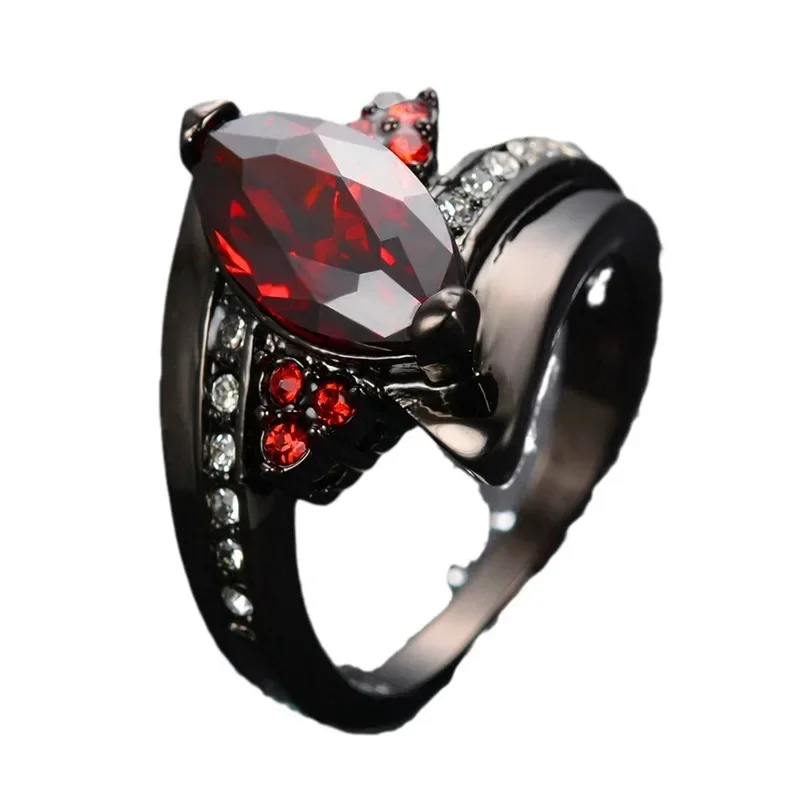 Nuevo anillo de rubí con forma de ojo de caballo para mujer, anillo de acero inoxidable con diseño de dragón para hombre, accesorios para parejas