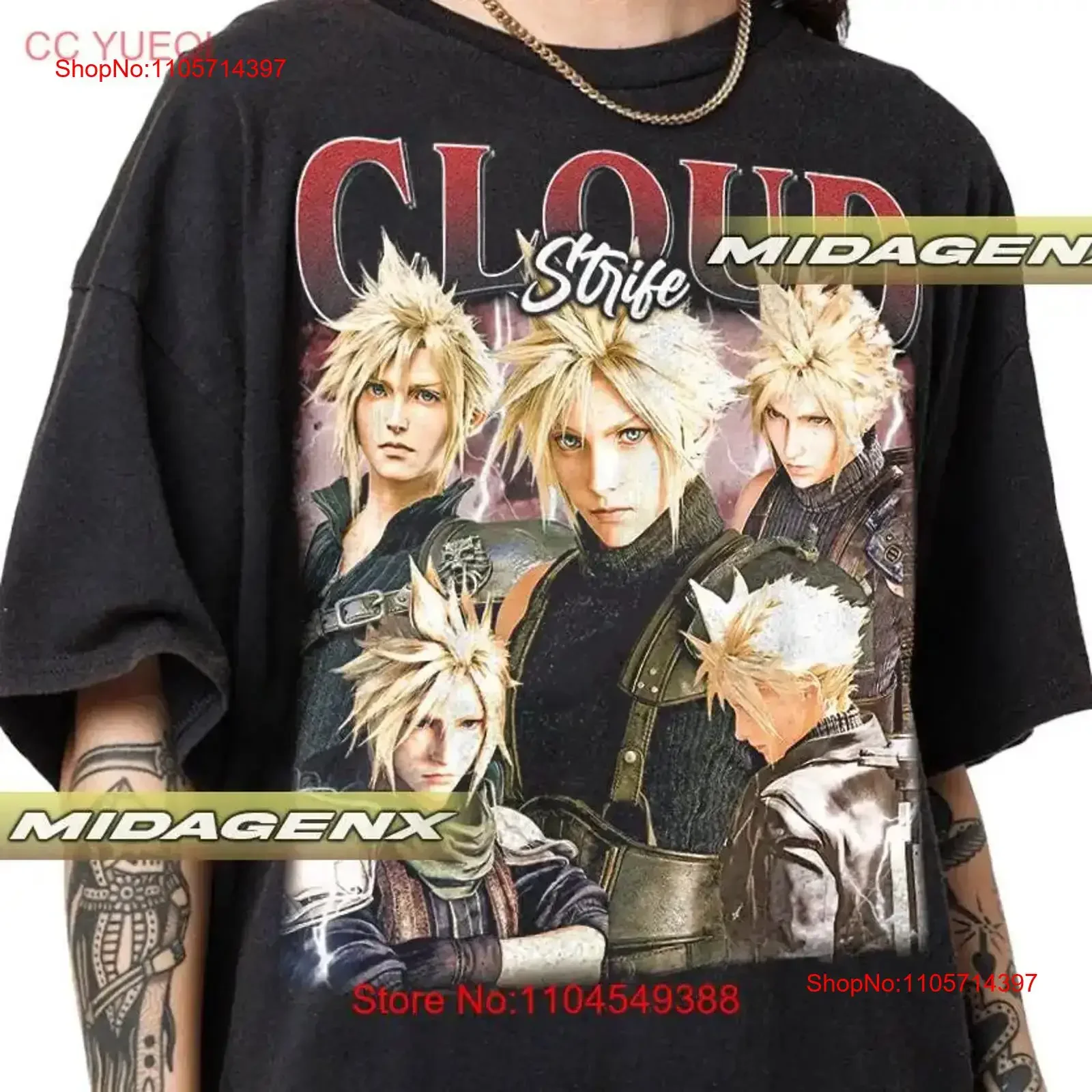 Limited Cloud Strife FF7 Vintage T Shirt FFVII For Women and Man vintage Washed Stretched Top For Everyday Wear Casual Slightly