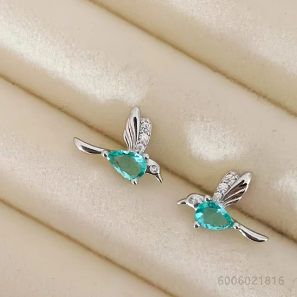 Pendientes de plata de ley 925 con circonitas verdes y motivos de pájaros, ideales para mujer, como accesorio de moda para fiestas y para el uso diario.