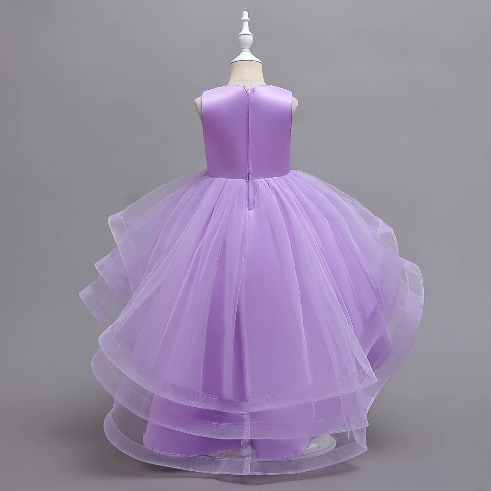 New PUrple Flower Girl Princess Tail Dress for   3 to 12 Year KID Birthday Party Dresses