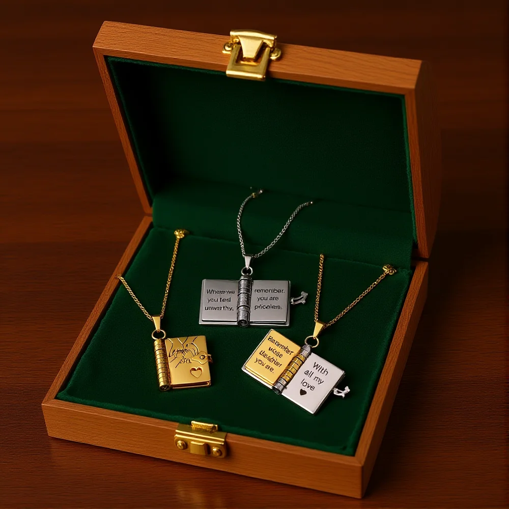 Titanium Steel Book Pendant Necklaces for Daughter Pages Of Engraved Information Envelope Choker Openable Love Letter Chains