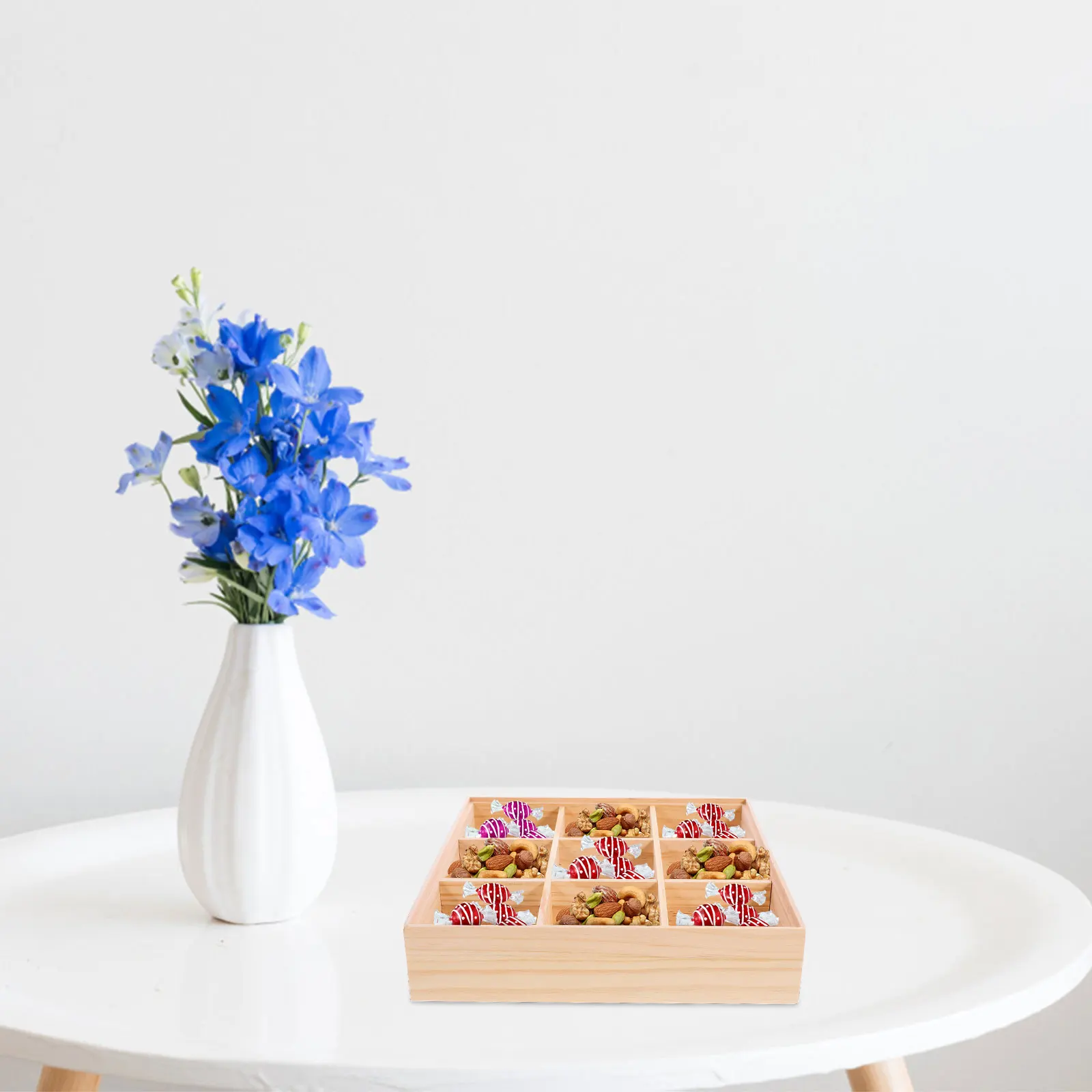 

Creative Wood Dry Fruit Box Desktop Compartment Storage Case Multipurpose Snack Holder Fruit Serving Tray for Home Picnic