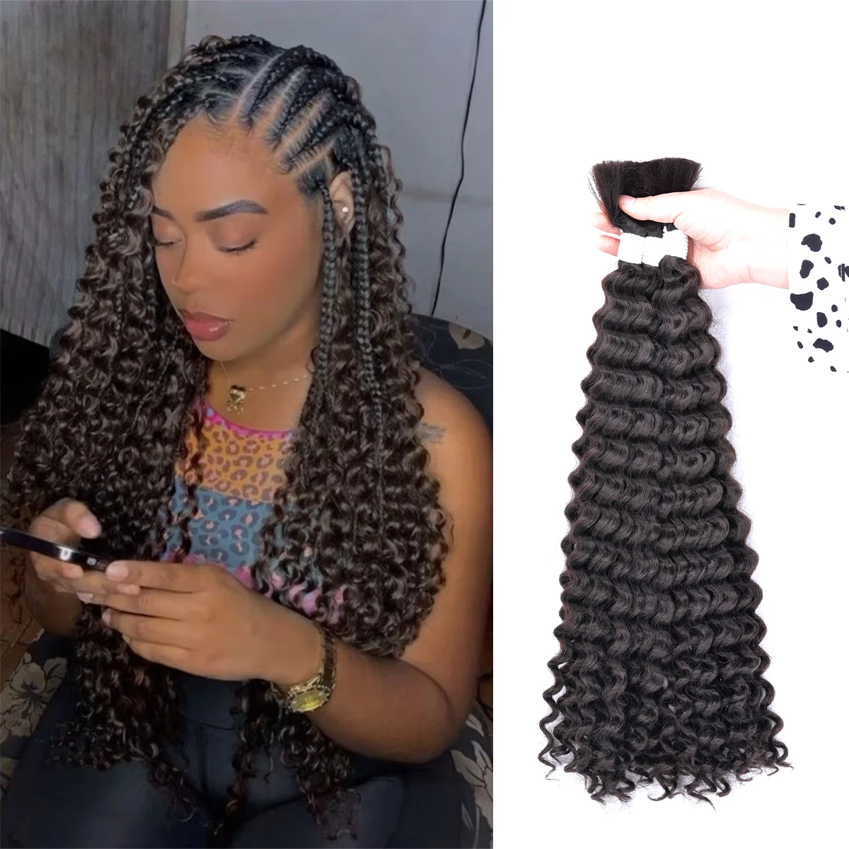 Synthetic Bulk hair for Braiding Wet and Wavy Micro Braiding No Weft Faux Deep Wave Braiding Hair Extensions for Box Boho Braids