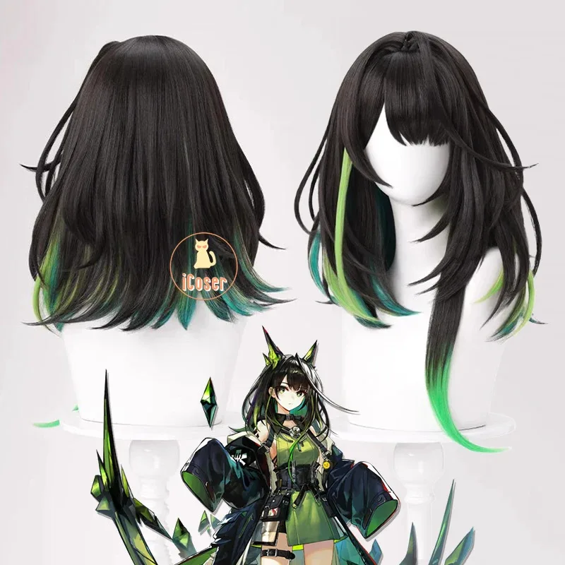 25COSArknights Mon3tr شعر مستعار تأثيري M3 أسود أخضر طول الكتف الشعر القصير رودس جزيرة هالوين حفلة النساء الفتيات الدعائم Carn