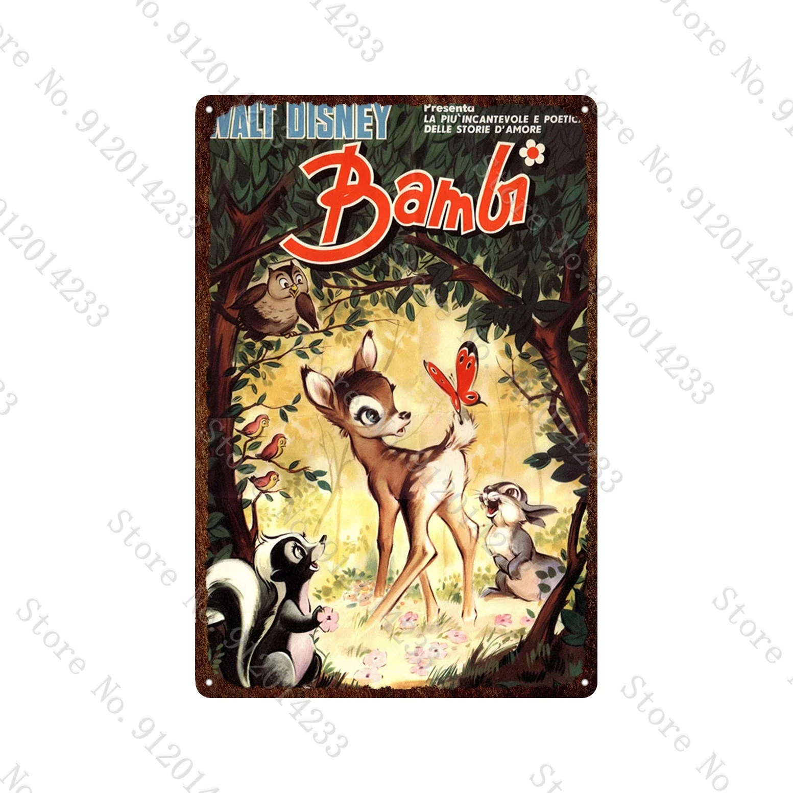 Bambi Deer Vintage Tin Sign Plates Cartoon Movies Retro Metal Plaques Home Decoration Living Room Wall Art Tin Poster