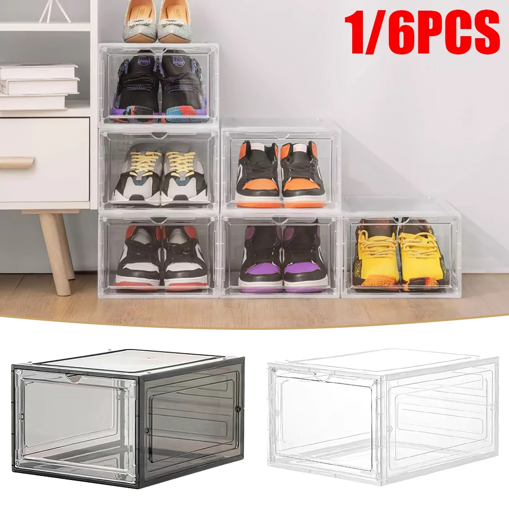 Magnetic Door Design Transparent Shoe Box Plastic Storage Holder Detachable Dustproof Shoe Storage Boxes Home Storage Tools