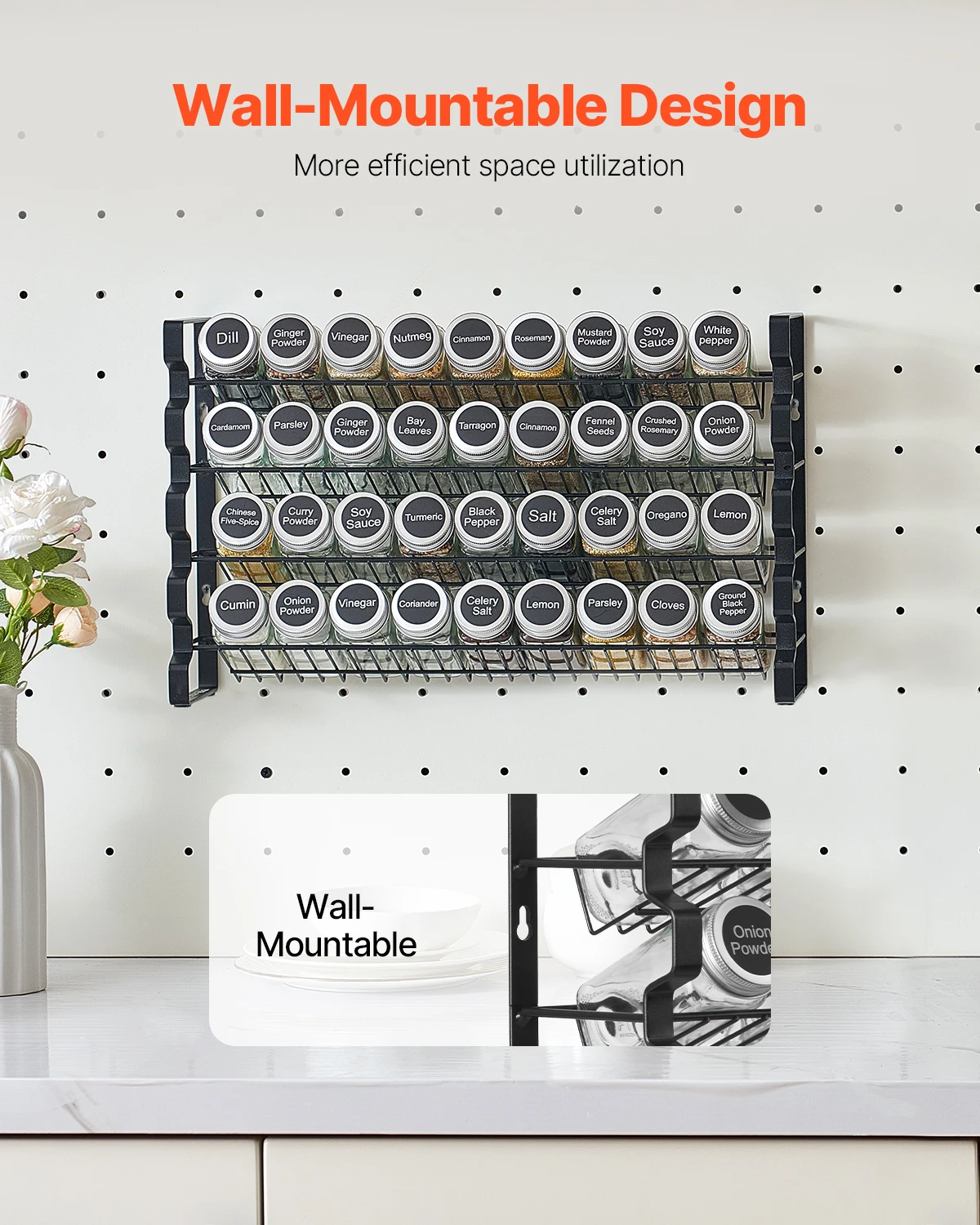 SucceBuy 캐비닛용 향신료 랙 정리함(36/72개 빈 향신료 병 뚜껑, 향신료 라벨 및 깔때기 포함) 완벽한 조미료 정리함