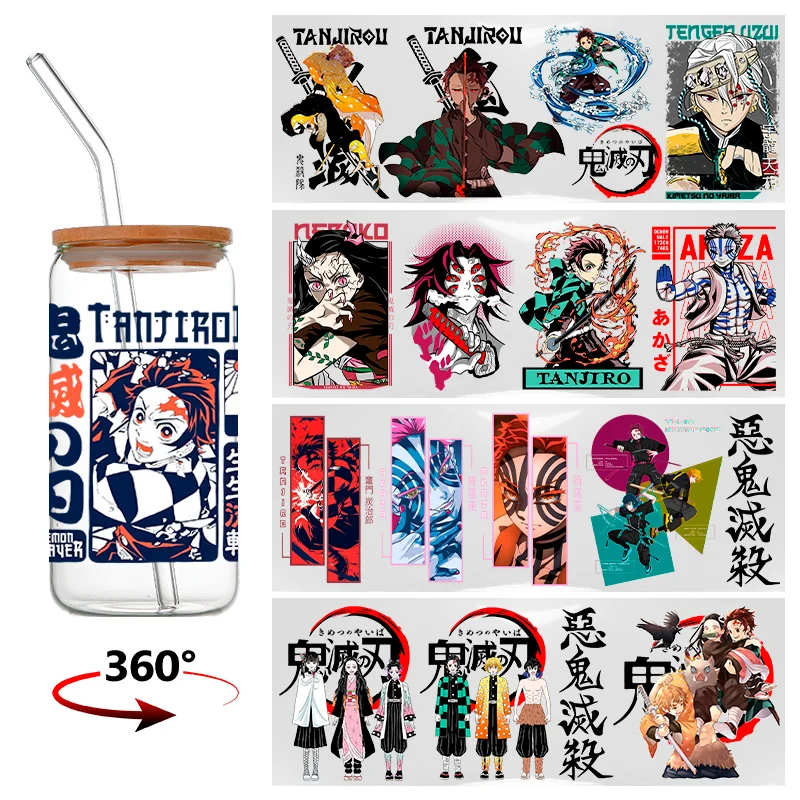 Demon Slayer UV DTF Becher-Wrap-Aufkleber Japanische Anime Hot Blood Sticker Skateboard Fahrrad Wasserdichte Transferaufkleber