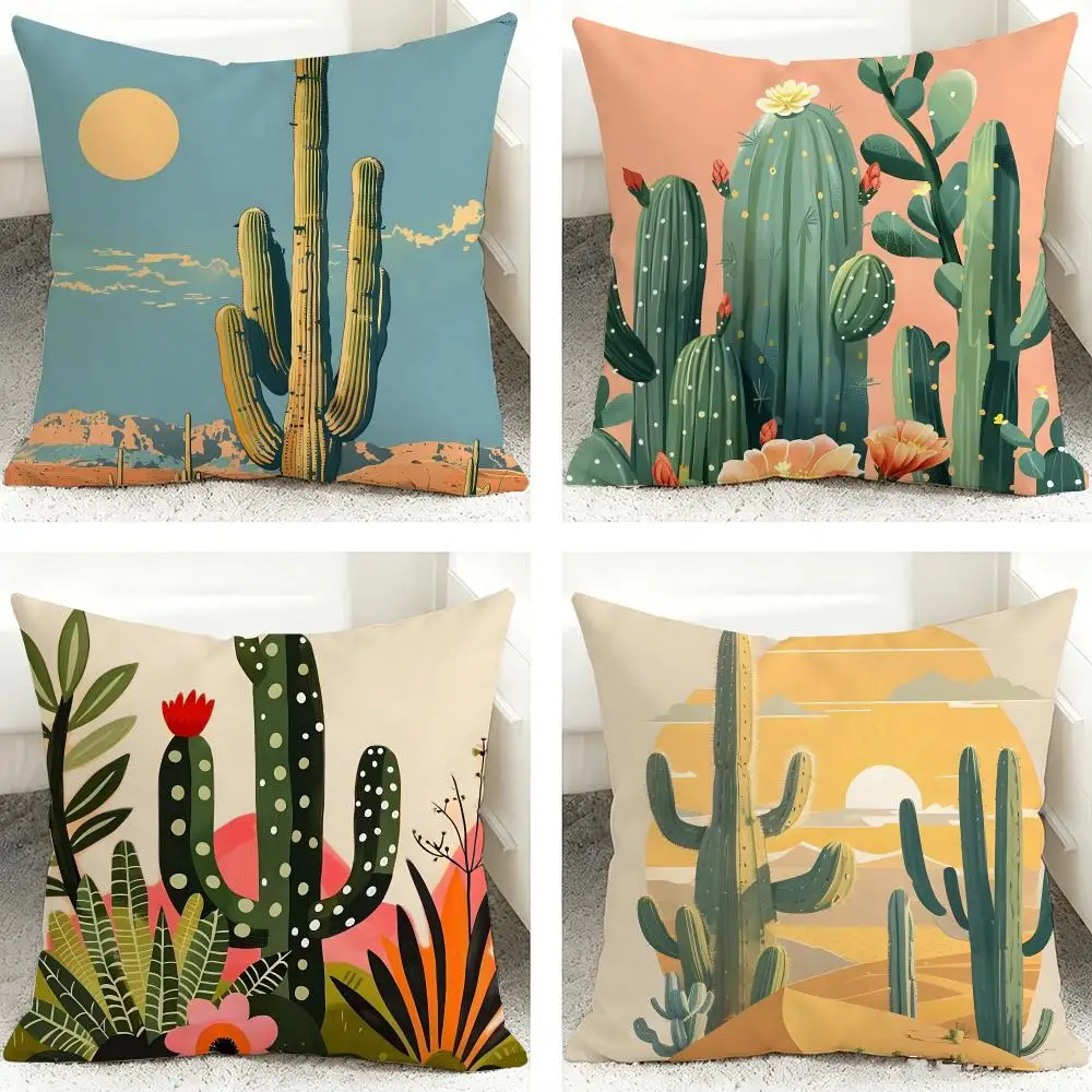 Cactus Cartoon Plant Cushion Cover 40x40cm Square Decorative Sofa Cushion Cover Bedroom Living Room Home Decor Gift