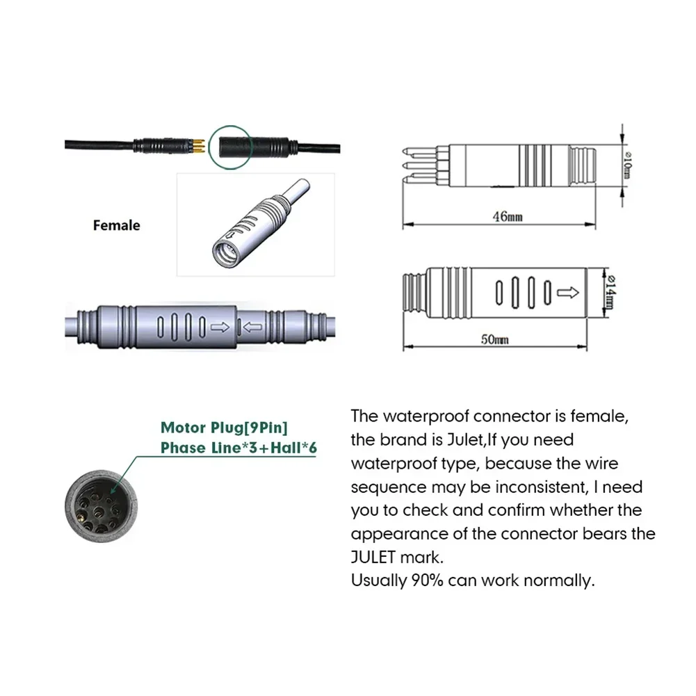 وحدة تحكم SF Ebike 36V48V 6-FET 15A 250W JN مع سلك إضاءة مزدوج SM Plug 6 Mosfet للدراجات الكهربائية محرك 250W JN Series P #6