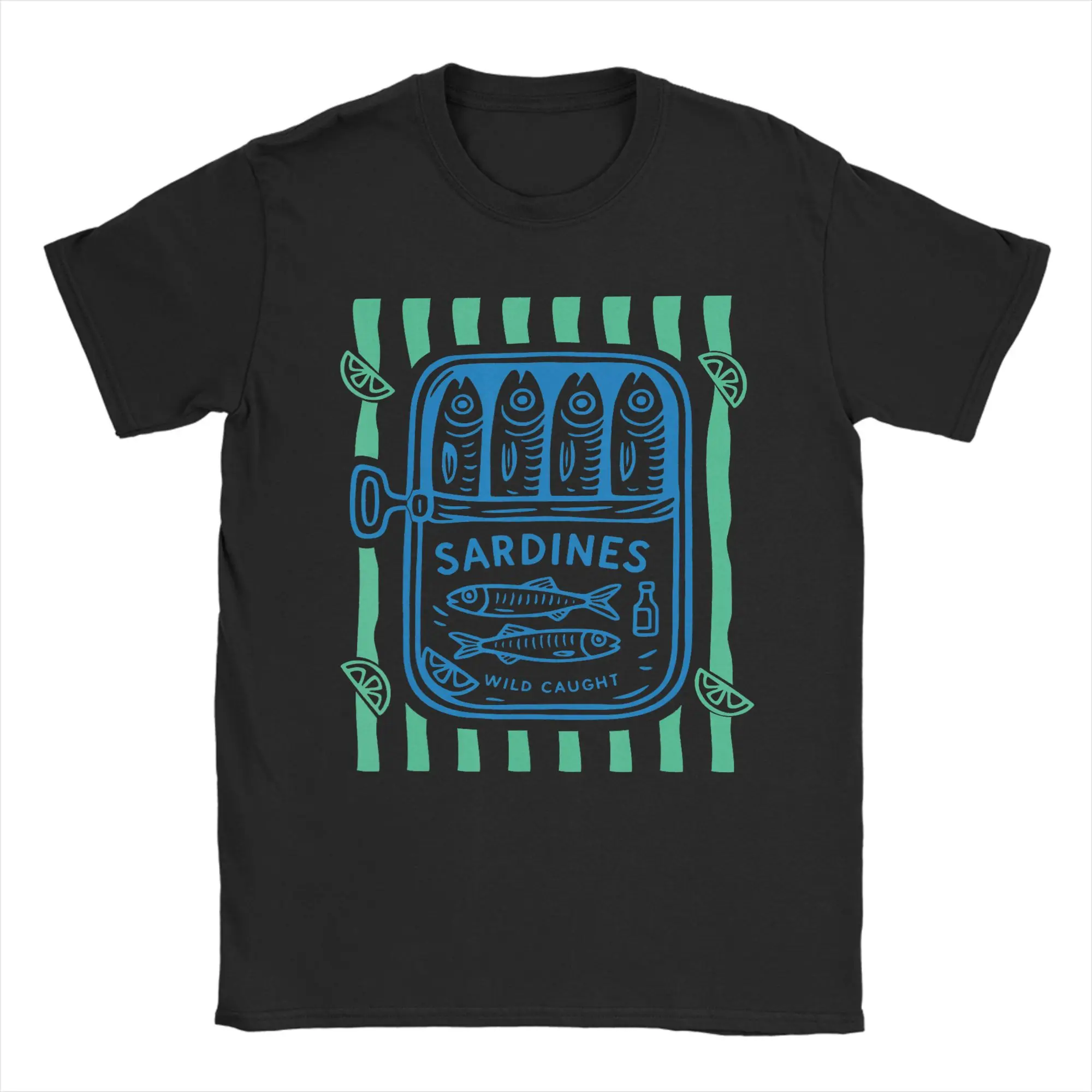 Les Sardines Fisherman Aesthetic Coastal Sardine Tinned Fish Pure Cotton T-Shirt For Man Summer  Vintage T-Shirts O Neck Shirt