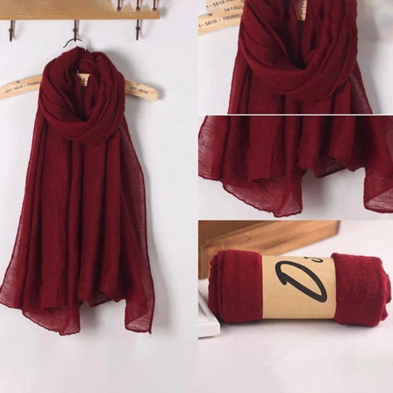 Women Men Fashion Wrap Shawls Pure Color Cotton Linen Lightweight Large Long Scarf for Beach Outdoor Camping Traveling