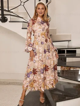 Çiçek Gelin Annesi Elbiseleri Uzun Kollu O-Boyun Dantel Düğün Konuk Törenlerinde A-line Lüks Elbiseler Düğün Parti VV 980029