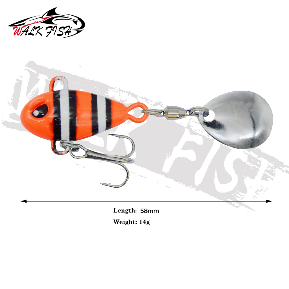 WALK FISH Tail Spinning 58mm 14g Balance Rotating Metal Jig VIB Vibration Bait Spinner Spoon New Fishing Tackle Sinking Lure