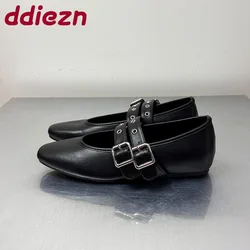 Fashion Footwear Ballet Flats Women Dance Shoes For Spring Buckle Strap Shallow Female Square Toe Ladies Lolita Shoes
