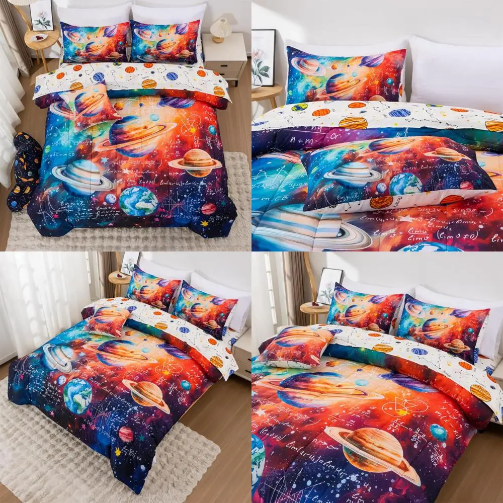 A Nice Night Boys Galaxy Queen 寝具セット 6 ピース ベッドインアバッグ掛け布団 シーツセット付き、スペース代数テーマ ポリエステル製ベッドセット