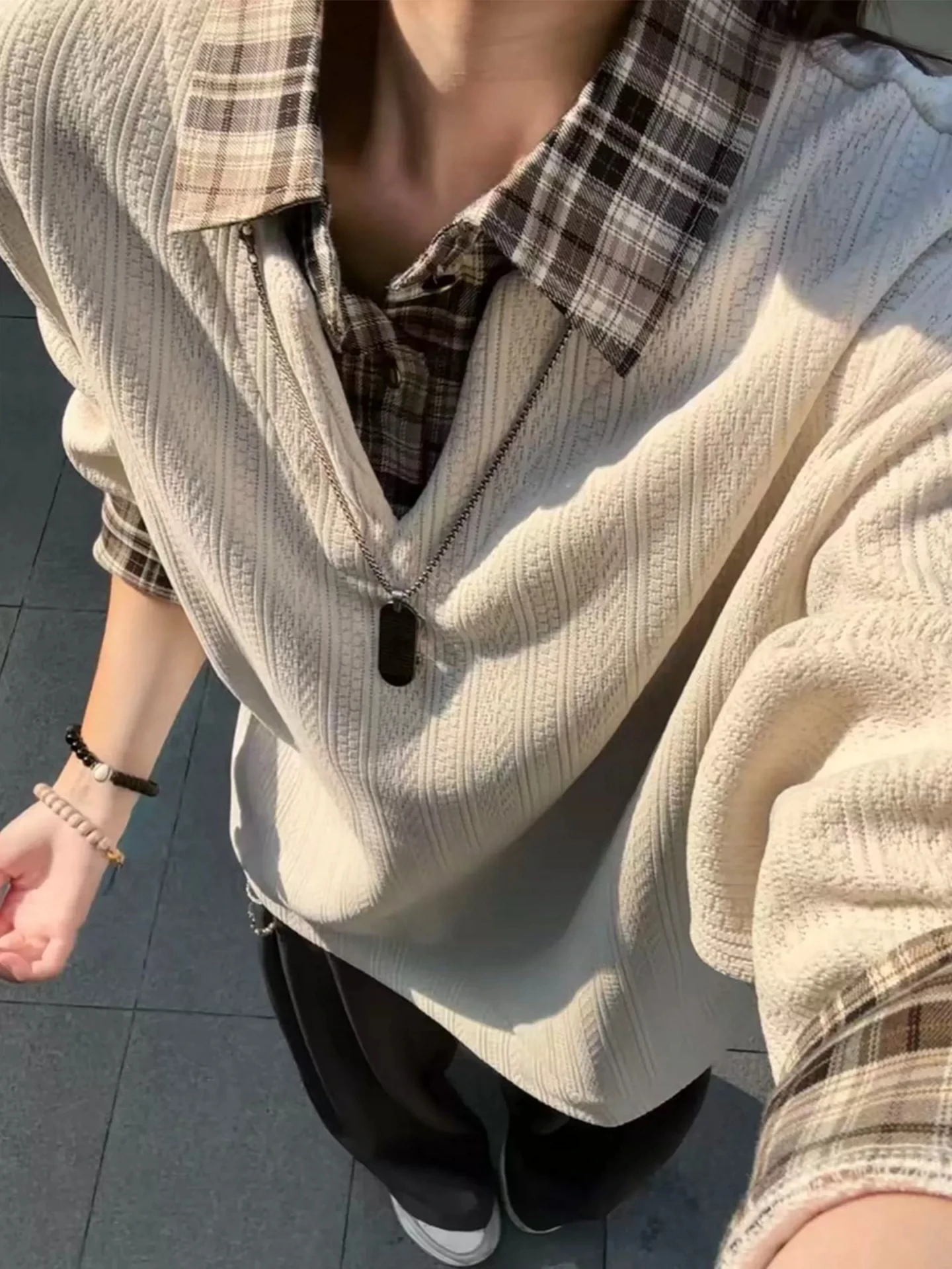 Men's  Shirt Hoodie Long Sleeve Turn-down Collar Patchwork Design Wheat Spike Pattern Autumn Casual Style Single Wear