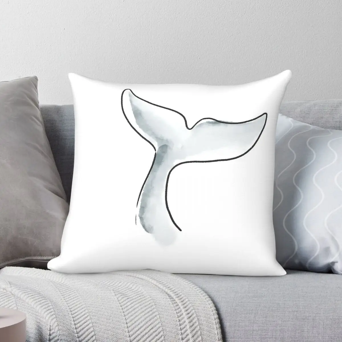 Whale Tail Fin Square Pillowcase Polyester Linen Velvet Printed Zip Decor Throw Pillow Case Bed Cushion Cover Wholesale