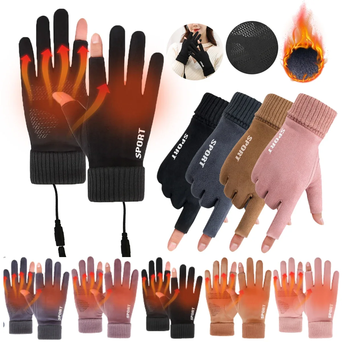 

Electric Heated Gloves USB Rechargeable Hand Warmer Non-Slip Touch Screen Winter Ski Gloves for Outdoor Motorcycle Riding Skiing