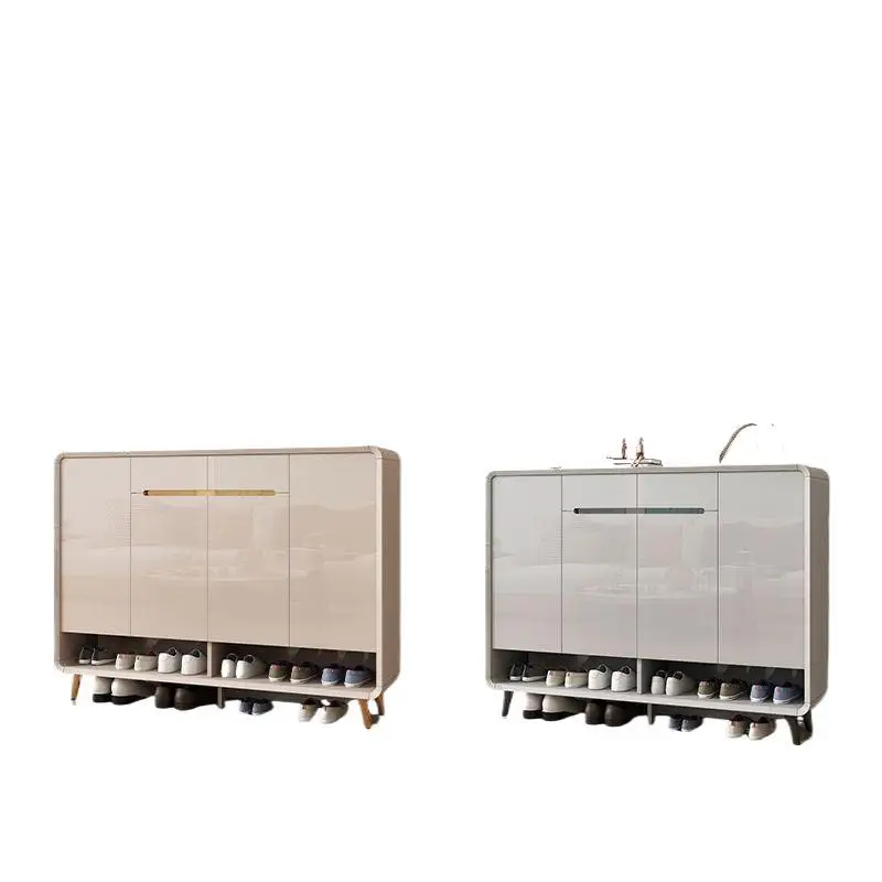 

Solid wood shoe cabinet, integrated shoe changing stool for home use, large capacity against the wall, new model, storage sho