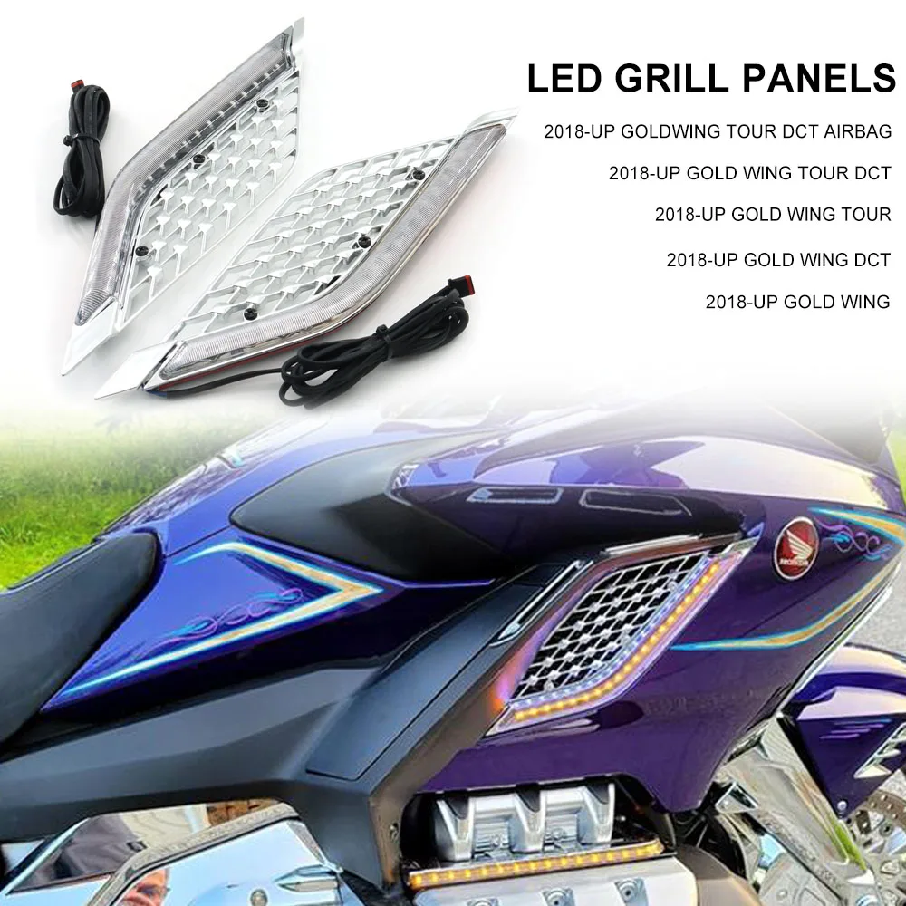 

Motorcycle LED Light Radiator Grill Panels Decorative Light Lamp For Honda Goldwing Gold Wing GL1800 Tour DCT Airbag 2018-2023