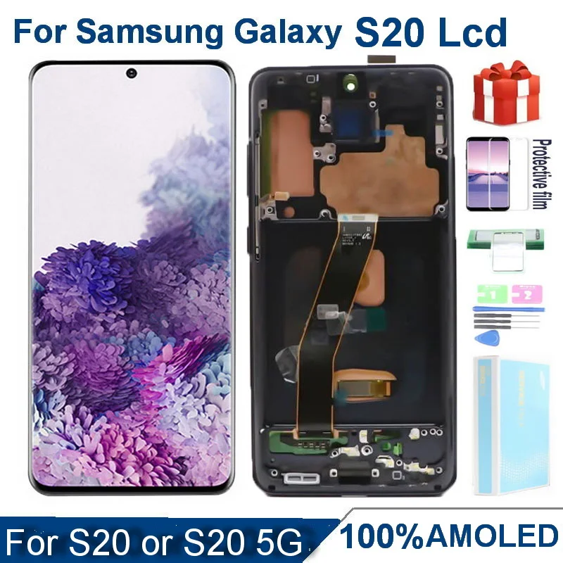 Super AMOLED Lcd For Samsung Galaxy S20 G980 G980F G980F/DS Display with Touch Screen Digitizer For S20 5G G981B LCD Assembly