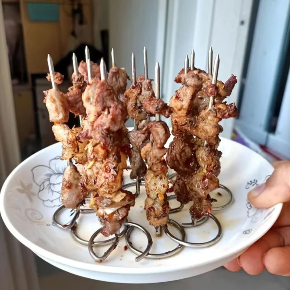 Spiedino per barbecue verticale in acciaio inossidabile 304 con base circolare Accessorio per friggitrice ad aria Spiedino per barbecue Ago da forno sospeso