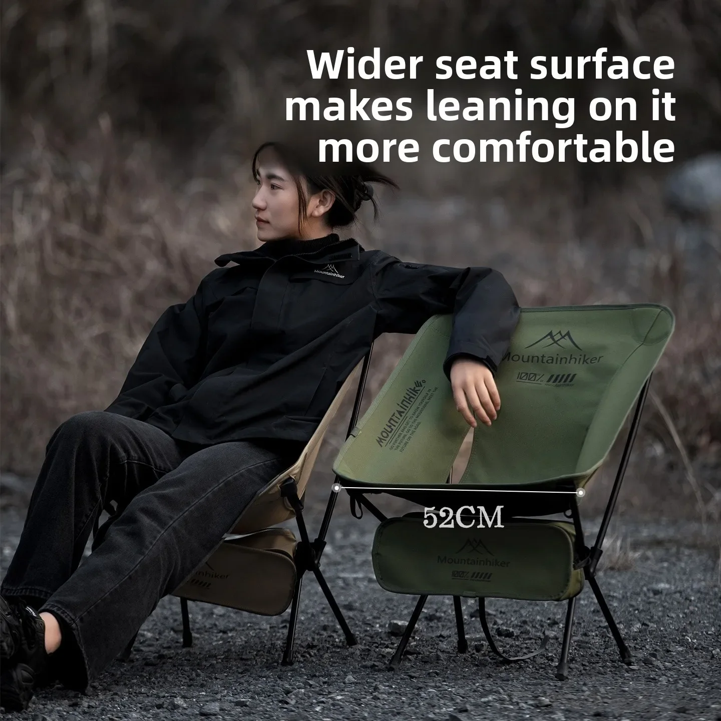 MOUNTAINHIKER Ultra Light Portable Folding Moon Chair Aluminum Alloy Outdoor Bench for Camping Hiking Fishing in Green Black Kha view 4
