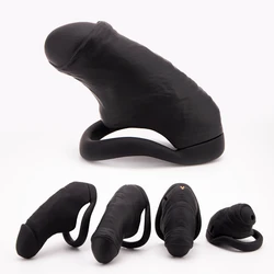 New Black Skin Touch Simulation Penis Chastity Cage With 3 Rings Set Male Print Lightweight Cock Cage Kit BDSM Sex Toys For Men