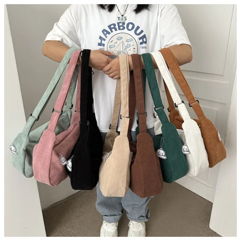 Sac à bandoulière en velours côtelé pour femme, paresseux, vent, tout, japonais, niche, unique, initié, étudiant, décontracté, coréen, simple, boulette