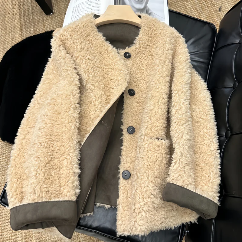 Autumn and winter new Korean  lamb wool granule fur integrated short fur coat for women 2024  winter coat women