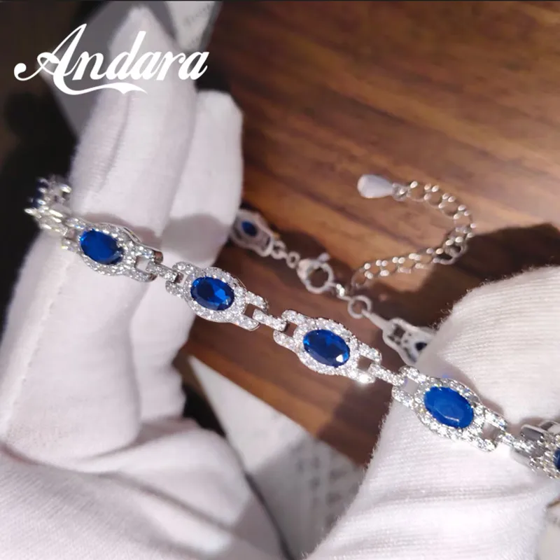 Andara S925 Sterling Silber Armband mit blauem Saphir für Damen, hochwertiger Schmuck, geeignet für verschiedene Anlässe – Detail 2
