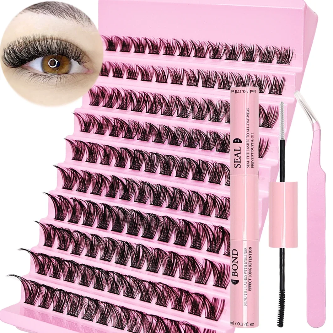 120pcs Extension Kit D Curl Eyelash Extension Kit with Eyelash Adhesive and Sealant Tweezers