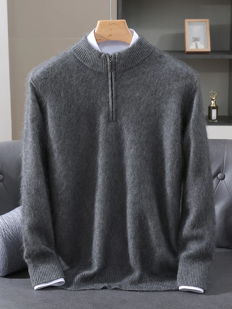 TLOML Heren 100% Nertsen Kasjmier Trui Mock Hals Halve Rits Trui Smart Casual Zachte Herfst Winter Nertsen Kasjmier Dikke Tops
