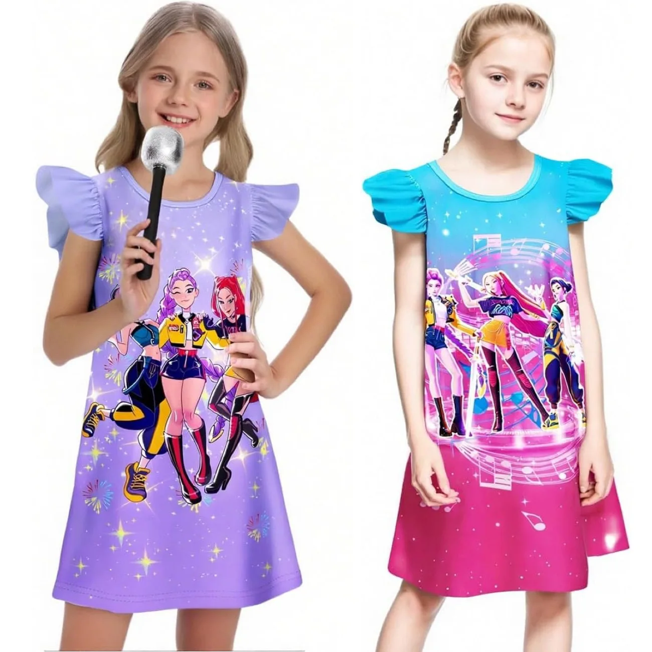 

Huntrix Rumi Mira Zoey Costume Kids Kpop Demon Hunters Cosplay Dress for Baby Girls Summer Nightgown Carnival Party Vestidos